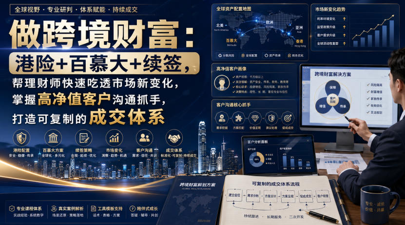 做跨境财富：港险+百慕大+续签，帮理财师快速吃透市场新变化，掌握高净值客户沟通抓手，打造可复制的成交体系-藏宝阁