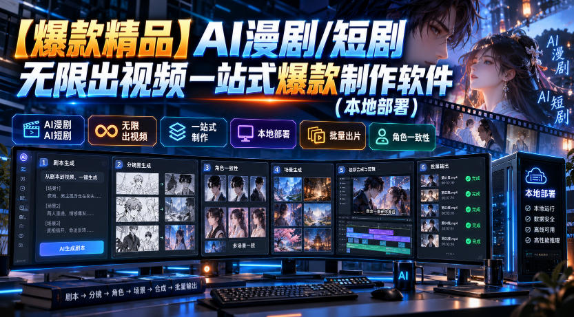 【爆款精品】AI漫剧/短剧无限出视频一站式爆款制作软件(本地部署)-藏宝阁