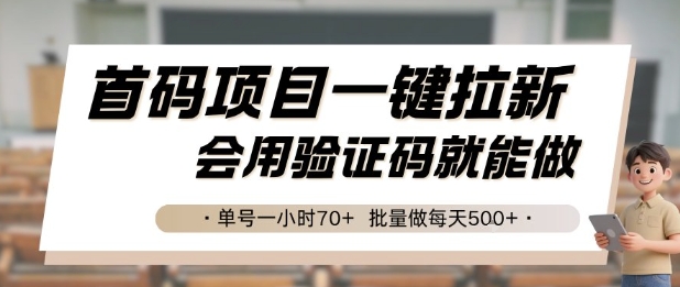 首码项目一键拉新，会用验证码就能做 单号一小时70+，批量做每天5张【揭秘】-藏宝阁