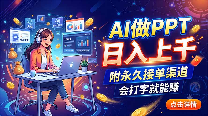 AI做PPT日入上千，附永久接单渠道，会打字就能赚-藏宝阁