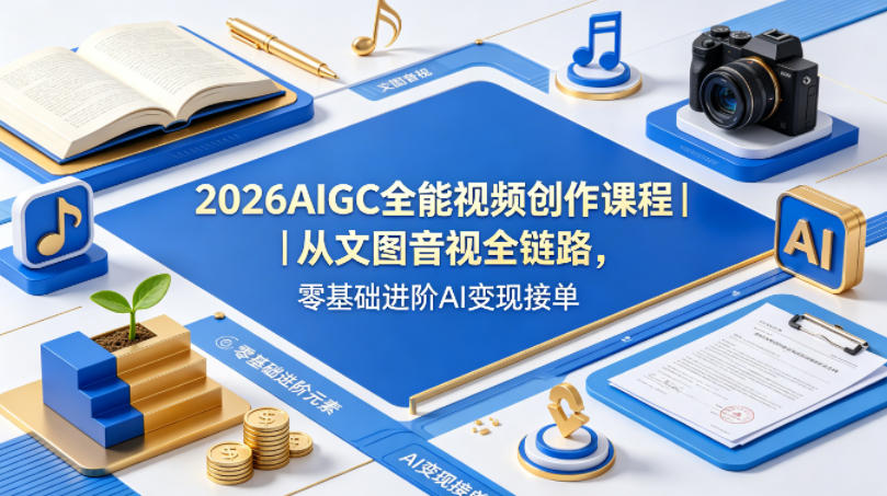 2026AIGC全能视频创作课程｜从文图音视全链路，零基础进阶AI变现接单-藏宝阁