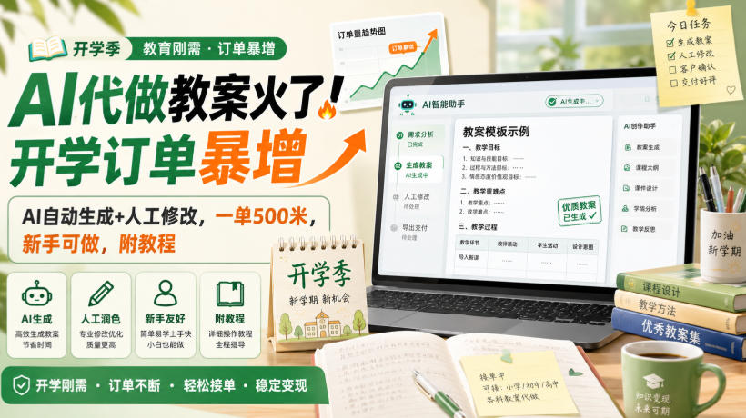 AI代做教案火了！开学订单暴增，AI自动生成+人工修改，一单500米，新手可做，附教程【揭秘】-藏宝阁