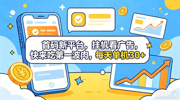首码新平台，挂G自动看广告，快来吃第一波肉，每天单机30+，可矩阵放大【揭秘】-藏宝阁