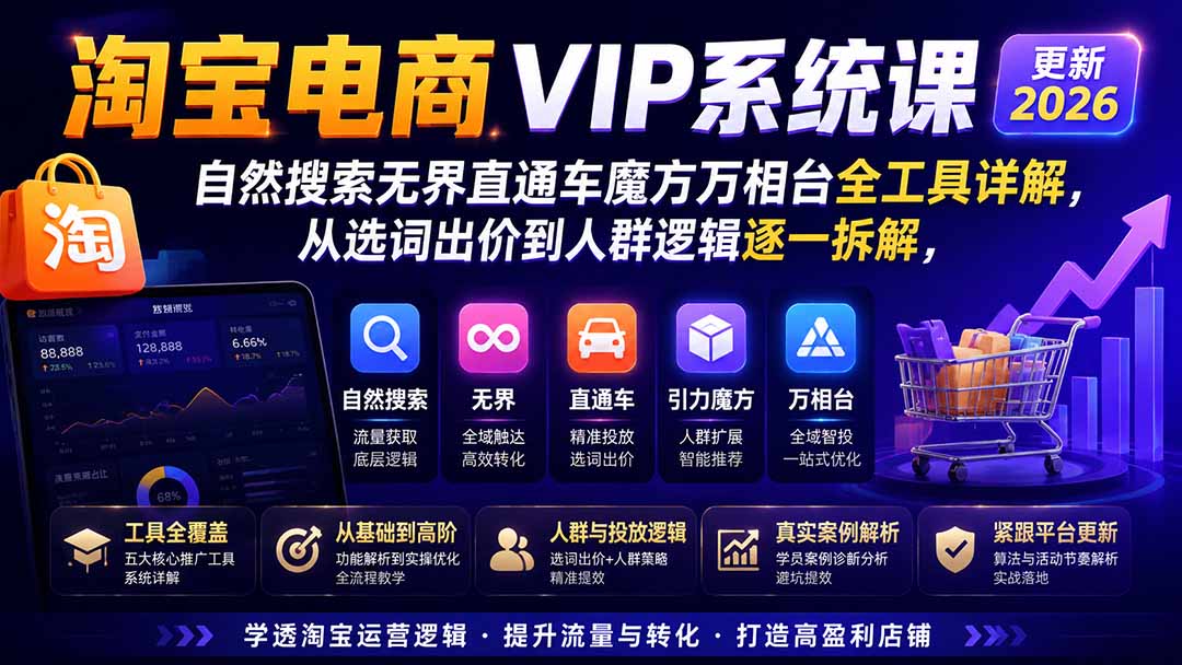 图片[1]-淘宝电商VIP系统课-更新8月；自然搜索无界直通车魔方万相台全工具详解，从选词出价到人群逻辑逐一拆解-藏宝阁