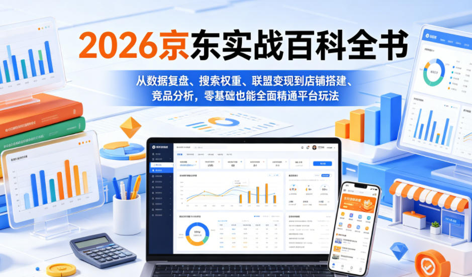 2026京东实战百科全书，从数据复盘、搜索权重、联盟变现到店铺搭建、竞品分析，零基础也能全面精通平台玩法-藏宝阁
