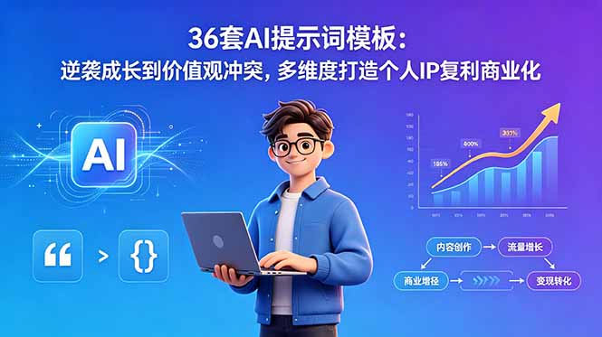 36套AI提示词模板：逆袭成长到价值观冲突，多维度打造个人IP复利商业化-藏宝阁