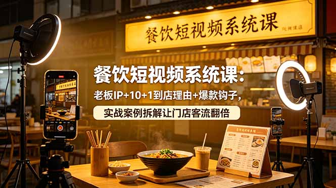 餐饮短视频系统课：老板IP+10+1到店理由+爆款钩子，实战案例拆解让门店客流翻倍-藏宝阁