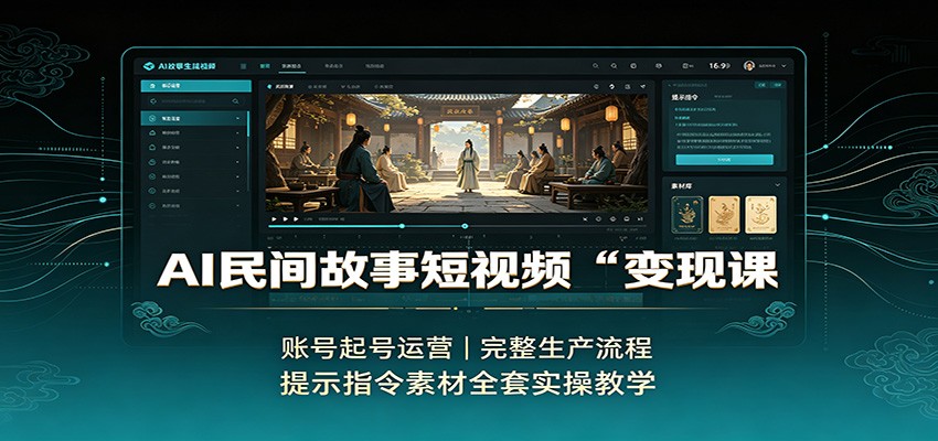 AI民间故事短视频变现课：账号起号运营，完整生产流程，提示指令素材全套实操教学-藏宝阁