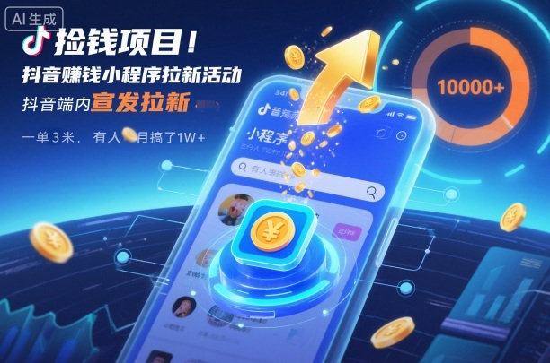 捡钱项目！抖音賺钱小程序拉新活动，抖音端内宣发拉新，一单3米，有人半个月搞了1W+-藏宝阁