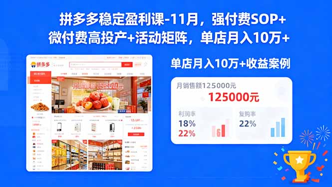 拼多多稳定盈利课-11月，强付费SOP+微付费高投产+活动矩阵，单店月入10万+-藏宝阁