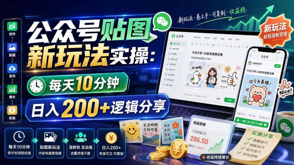 公众号贴图新玩法实操，每天10分钟，日入200+逻辑分享-藏宝阁