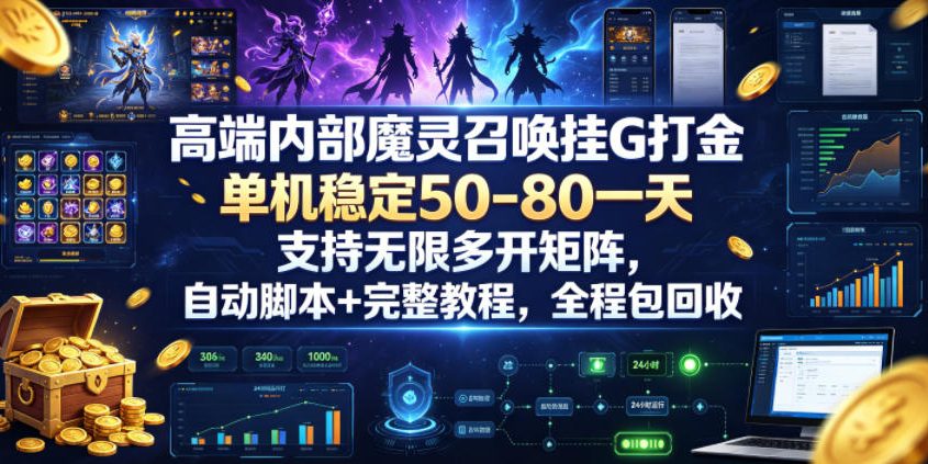 高端内部魔灵召唤挂G打金，单机稳定50-80一天，支持无限多开矩阵，自动脚本+完整教程，全程包回收【揭秘】-藏宝阁