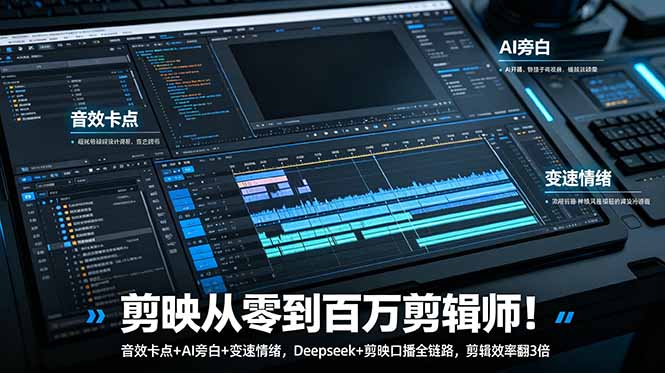 剪映从零到百万剪辑师！音效卡点+AI旁白+变速情绪，Deepseek+剪映口播全链路，剪辑效率翻3倍-藏宝阁