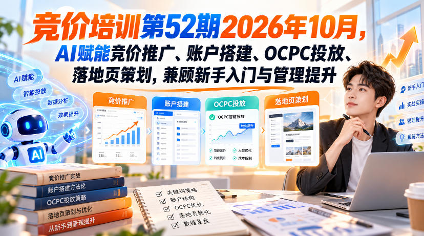 【无水印】竞价培训第52期2026年10月，AI赋能竞价推广、账户搭建、OCPC投放、落地页策划，兼顾新手入门与管理提升-藏宝阁