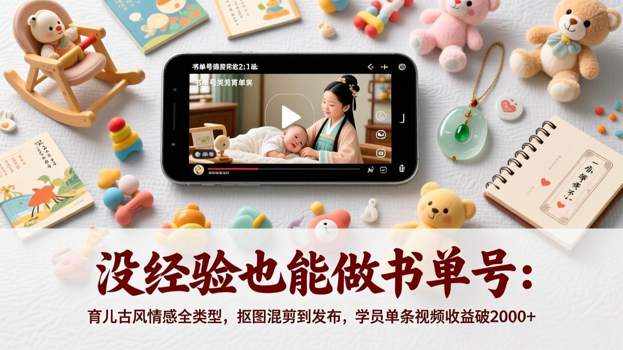 没经验也能做书单号：育儿古风情感全类型，抠图混剪到发布，学员单条视频收益破2000+-藏宝阁