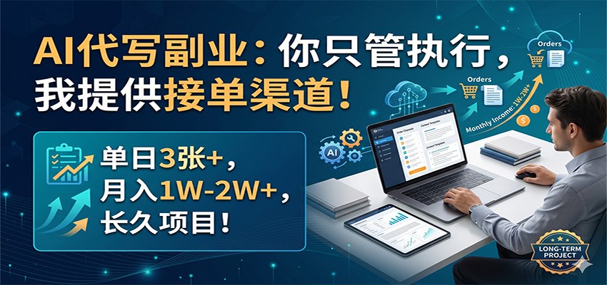 AI代写副业：你只管执行，我提供接单渠道！单日3张+，月入1W-2W+，长久项目-藏宝阁