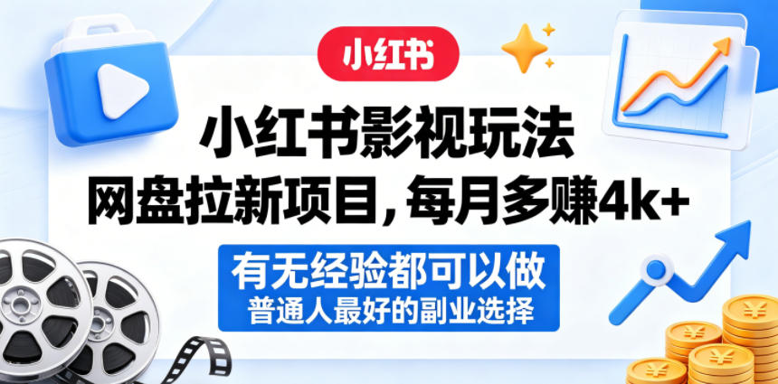 小红书影视玩法网盘拉新项目，每月多賺4k+，有无经验都可以做，普通人最好的副业选择-藏宝阁