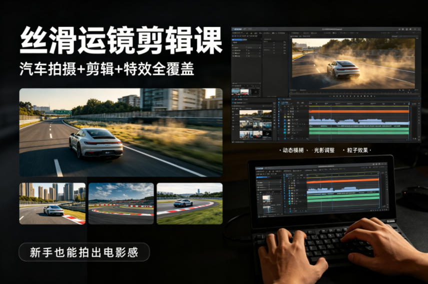 大叔丝滑运镜剪辑课，汽车拍摄+剪辑+特效全覆盖，新手也能拍出电影感-藏宝阁