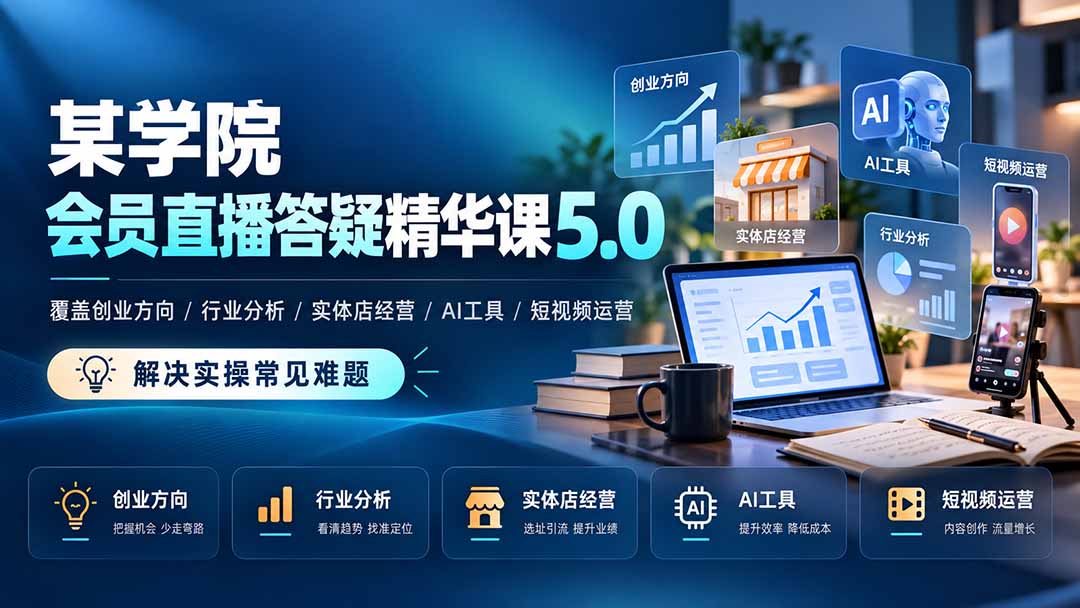 某学院会员直播答疑精华课5.0：覆盖创业方向、行业分析、实体店经营、AI工具和短视频运营，解决实操常见难题！-藏宝阁