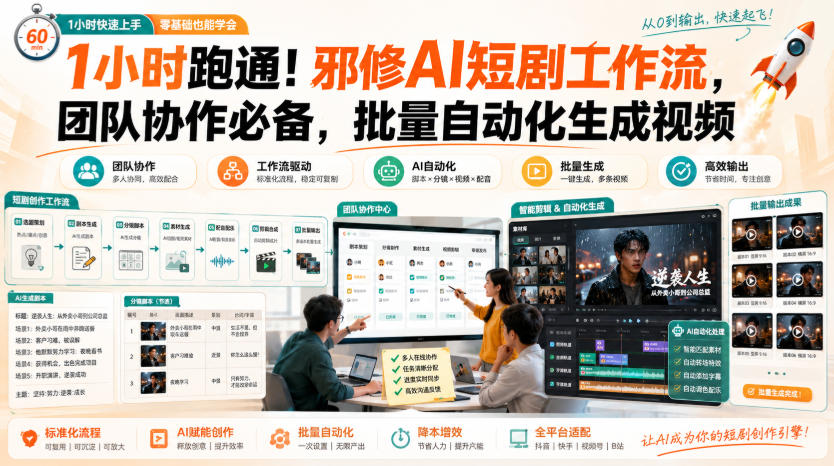 1小时跑通！邪修AI短剧工作流，团队协作必备，批量自动化生成视频-藏宝阁