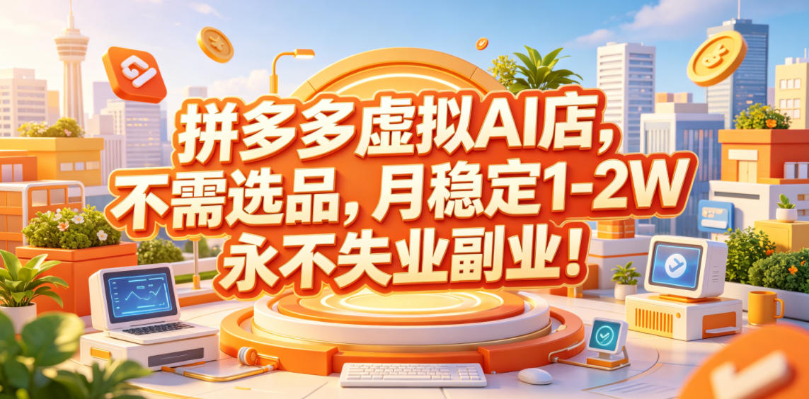 拼多多虚拟AI店，不需选品，月稳定1-2W，永不失业副业！【揭秘】-藏宝阁
