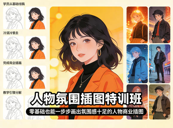 人物氛围插图特训班，零基础也能一步步画出氛围感十足的人物商业插图-藏宝阁