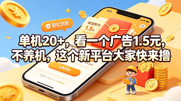 单机20+，看一个广告1.5米，不养机，这个新平台大家快来撸【揭秘】-藏宝阁