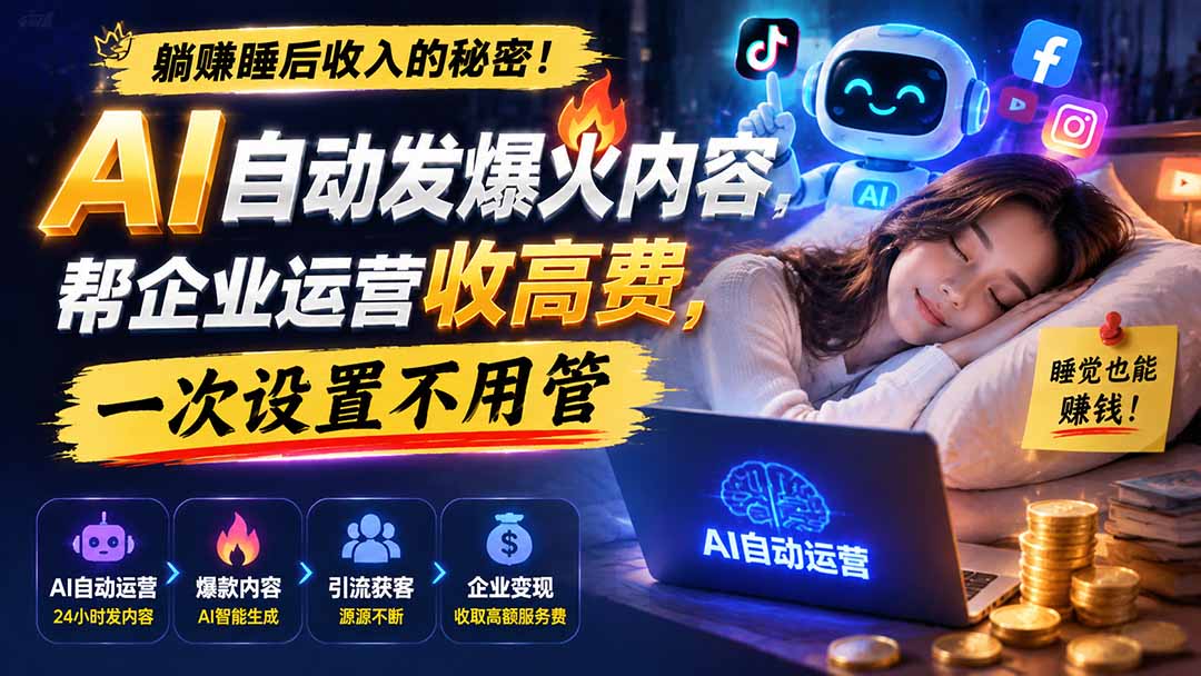 躺赚睡后收入的秘密！AI 自动发爆火内容，帮企业运营收高费，一次设置不用管【原创双语字幕】-藏宝阁