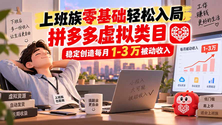 上班族零基础轻松入局，拼多多虚拟类目，稳定创造每月 1-3 万被动收入-藏宝阁