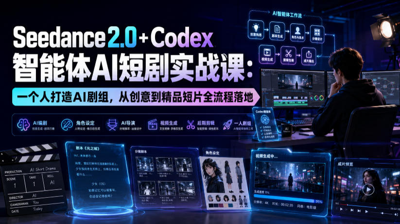Seedance2.0+Codex智能体AI短剧实战课：一个人打造AI剧组，从创意到精品短片全流程-藏宝阁