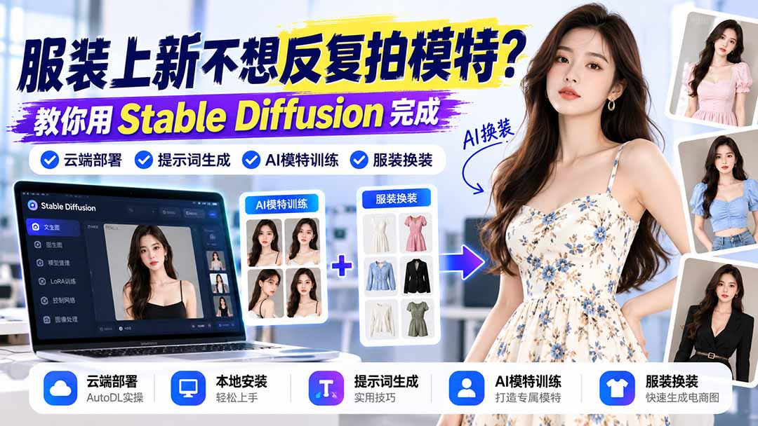 服装上新不想反复拍模特？教你用Stable Diffusion完成云端部署、提示词生成、AI模特训练与换装-藏宝阁