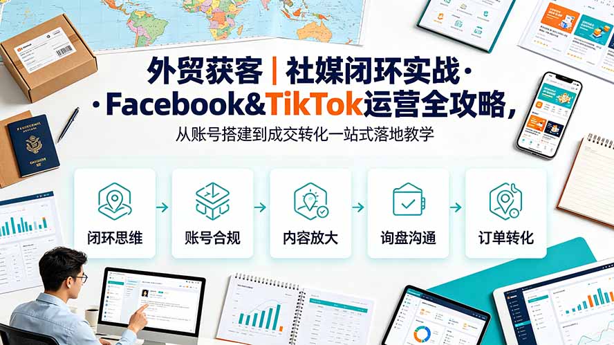 外贸获客｜社媒闭环实战·Facebook&TikTok运营全攻略，从账号搭建到成交转化一站式落地教学-藏宝阁