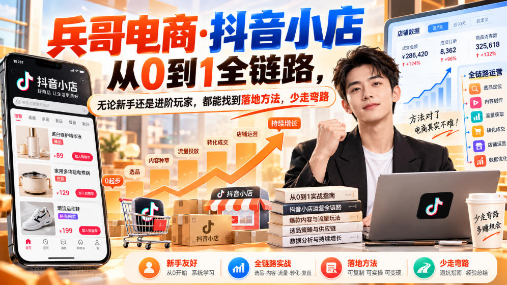 【无水印】兵哥电商·抖音小店从0到1全链路，无论新手还是进阶玩家，都能找到落地方法，少走弯路(更新9月)-藏宝阁