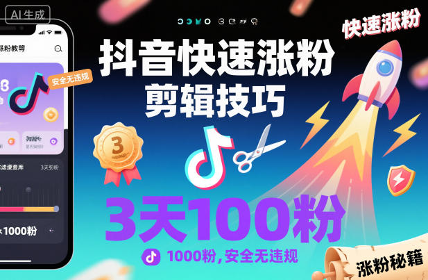 抖音快速涨粉剪辑技巧，3天1000粉，安全无违规-藏宝阁