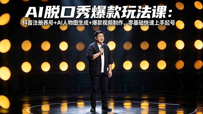AI脱口秀爆款玩法课：抖音注册养号+AI人物图生成+爆款视频制作，零基础快速上手起号-藏宝阁