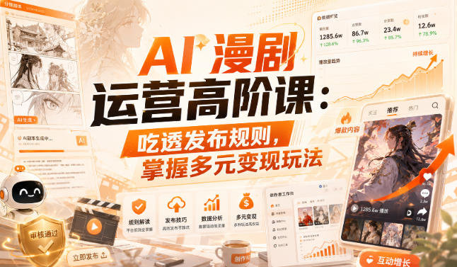 AI漫剧运营高阶课：吃透发布规则，掌握多元变现玩法-藏宝阁