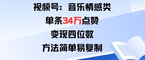 视频号分成计划新玩法：音乐情感类单条34W点赞，变现四位数，方法简单易复制-藏宝阁