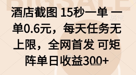 酒店截图项目，15秒一单，一单0.6米，每天任务无上限，全网首发可矩阵单日收益3张+【揭秘】-藏宝阁