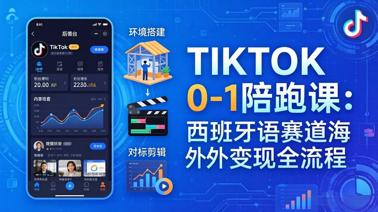TIKTOK 0-1 陪跑课：从环境搭建到刷对标剪辑，西班牙语赛道海外变现全流程-藏宝阁