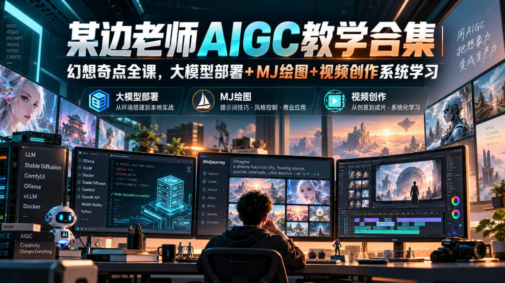 某边老师AIGC教学合集｜幻想奇点全课，大模型部署+MJ绘图+视频创作系统学习-藏宝阁
