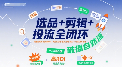 选品+剪辑+投流全闭环，破播自然流+撬动高ROI，手把手打通“选品-剪辑-测品-千川随心推”全链-藏宝阁