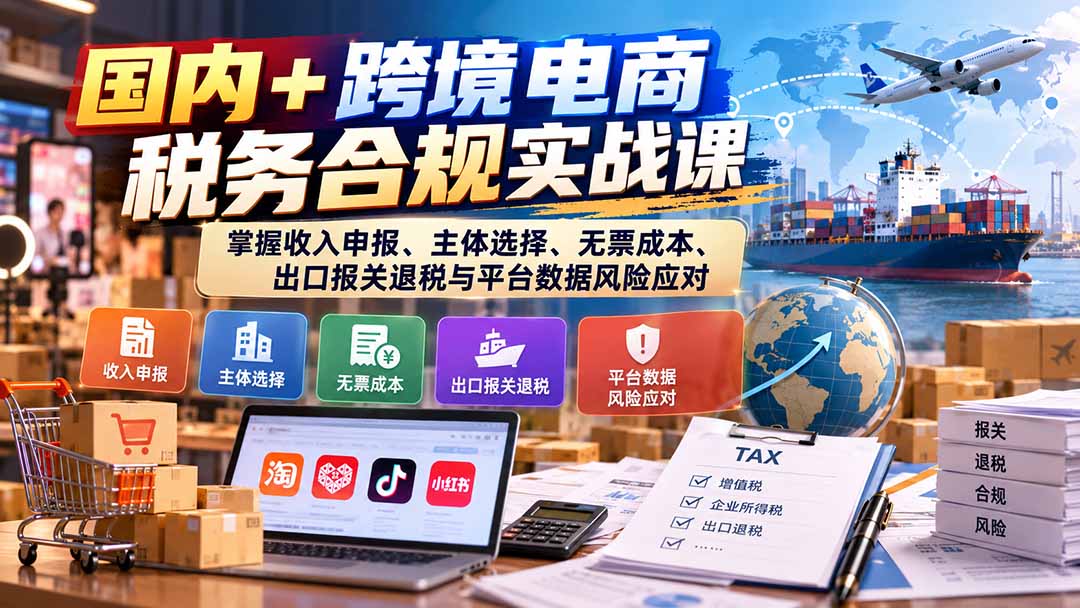 国内+跨境电商税务合规实战课：掌握收入申报、主体选择、无票成本、出口报关退税与平台数据风险应对-藏宝阁