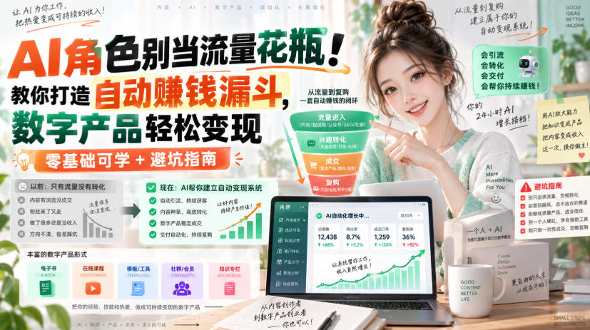 AI角色别当流量花瓶！教你打造自动賺钱漏斗，数字产品轻松变现(零基础可学+避坑指南)【原创双语字幕】-藏宝阁