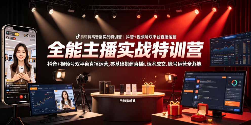 全能主播实战特训营｜抖音+视频号双平台直播运营，零基础搭建直播间、精准选品、话术成交、账号运营全落地-藏宝阁