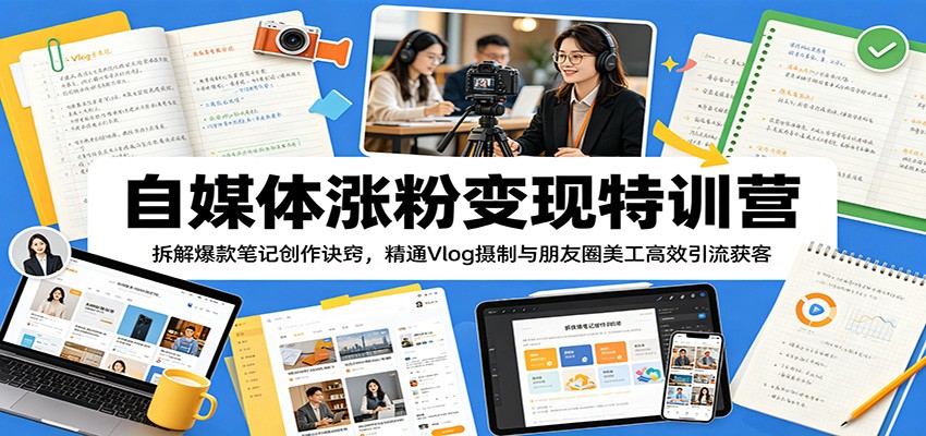 自媒体涨粉变现特训营：拆解爆款笔记创作诀窍，精通Vlog摄制与朋友圈美工高效引流获客-藏宝阁