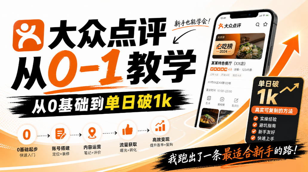 大众点评分成从0-1教学，从0基础到单日破1k，我跑出了一条最适合新手的路-藏宝阁