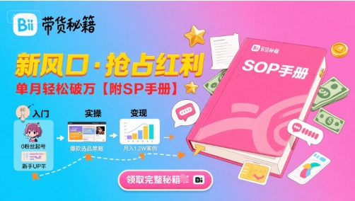 B站哔哩哔哩带货秘籍，新风口，抢占红利，单月轻松破万【附SOP手册】-藏宝阁