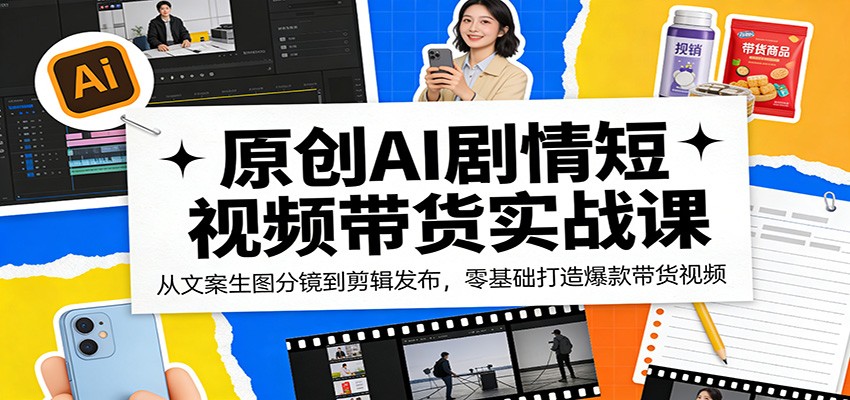 原创AI剧情短视频带货实战课：从文案生图分镜到剪辑发布，零基础打造爆款带货视频-藏宝阁