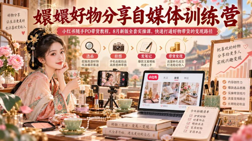 嬛嬛好物分享自媒体训练营｜小红书随手PO带货教程，8月新版全套实操课，快速打通好物带货的变现路径-藏宝阁