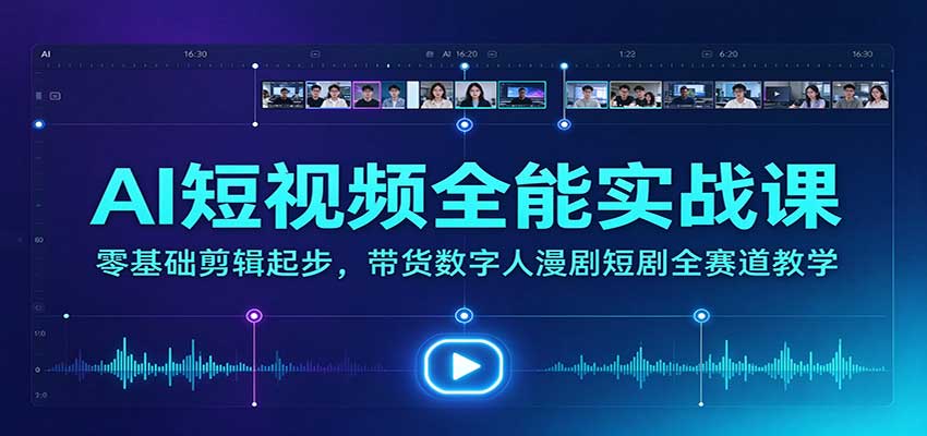 AI短视频全能实战课：零基础剪辑起步，带货数字人漫剧短剧全赛道教学-藏宝阁